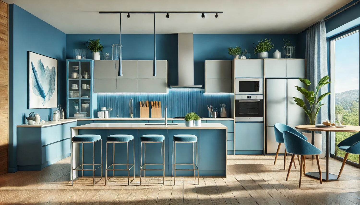 Keuken met mooie RAL 5010 Gentiaanblauwe kleuren